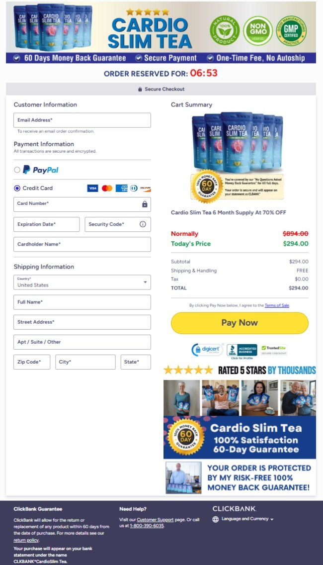 Cardio Slim Tea Official Website Secure Order Page